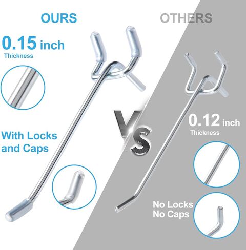 خطافات BetzFord Pegboard، 4 بوصات، 50 خطافًا قويًا مع 150 قفلًا/غطاء ربطًا للوحة ربط 1/4 بوصة و1/8 بوصة، شماعة معدنية للمرآب وغرفة الحرف اليدوية والمتجر، لن تسقط in Kuwait