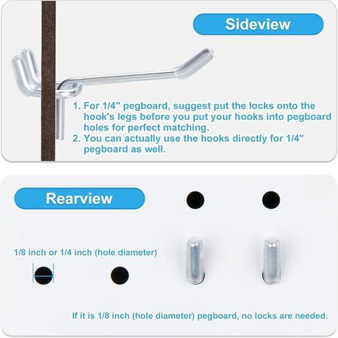 خطافات BetzFord Pegboard، 4 بوصات، 50 خطافًا قويًا مع 150 قفلًا/غطاء ربطًا للوحة ربط 1/4 بوصة و1/8 بوصة، شماعة معدنية للمرآب وغرفة الحرف اليدوية والمتجر، لن تسقط in Kuwait