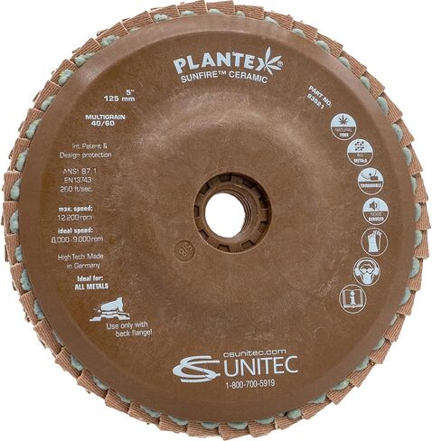 قرص رفرف قابل للتشذيب من السيراميك من CS Unitec PLANTEX SunFire، عجلة طحن هجينة صديقة للبيئة 40/60، قطر 5 بوصات، محور 5/8-11، النوع 29، صنع في ألمانيا، 10 عجلات كاشطة in Kuwait