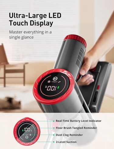 مكنسة كهربائية لاسلكية، مكنسة كهربائية عصا خفيفة الوزن من أسبيرون مع شاشة لمس LED كبيرة، محرك بدون فرش، مصابيح أمامية LED، وقت تشغيل 45 دقيقة، مكنسة كهربائية محمولة للأرضيات الصلبة والسجاد والأريكة والسيارة in Kuwait