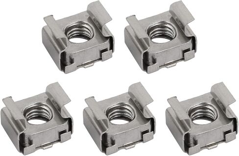 صواميل قفص معدنية (M6x13mm) 5 قطع، صواميل قفص من الفولاذ المقاوم للصدأ مثبتة على فتحة مربعة - لرف خزانة رف الخادم، لون فضي in Kuwait