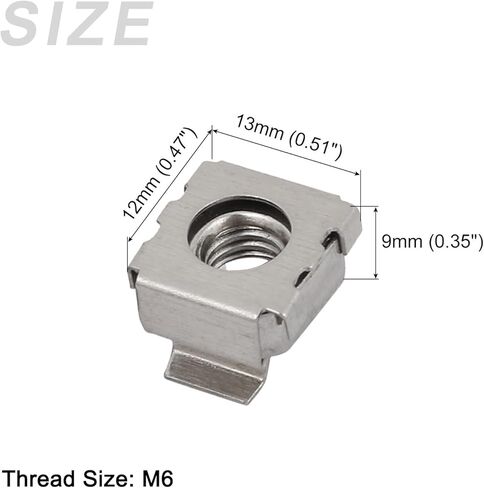 صواميل قفص معدنية (M6x13mm) 5 قطع، صواميل قفص من الفولاذ المقاوم للصدأ مثبتة على فتحة مربعة - لرف خزانة رف الخادم، لون فضي in Kuwait
