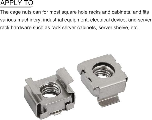 صواميل قفص معدنية (M6x13mm) 5 قطع، صواميل قفص من الفولاذ المقاوم للصدأ مثبتة على فتحة مربعة - لرف خزانة رف الخادم، لون فضي in Kuwait