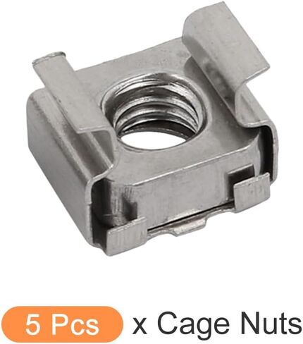 صواميل قفص معدنية (M6x13mm) 5 قطع، صواميل قفص من الفولاذ المقاوم للصدأ مثبتة على فتحة مربعة - لرف خزانة رف الخادم، لون فضي in Kuwait