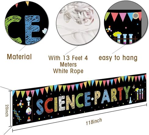 لافتة بتصميم علم كيميائي مقاس 118 انش × 20 انش للديكور بتصميم علم جنون ممتع للتجارب الكيميائية والادوات وخلفيات سوداء لافتة ساحة للاطفال للتجارب الفيزيائية والكيميائية لتزيين الحفلات in Kuwait