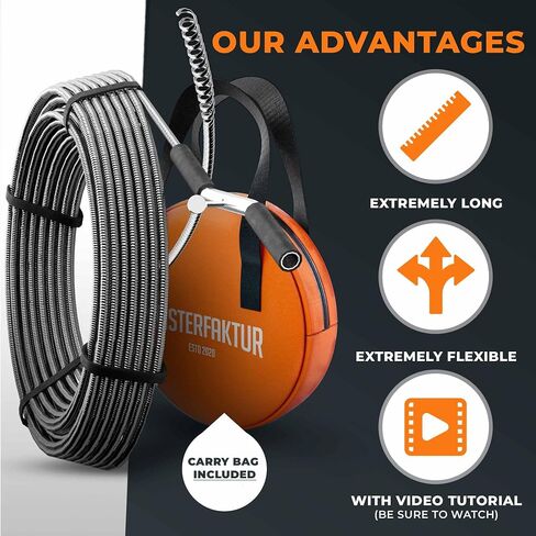 drain snake 3.0 [100 FT] - extremely long - Ideal plumbing snake for heavy & deep blockages - The drain auger for real do-it-yourselfers! (100 FT - 1/2 inch) in Kuwait