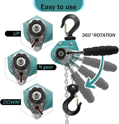 رافعة سلسلة فولغوتونيت 3/4 طن بسعة 1650 رطل، سلسلة سقوط 10 أقدام ارتفاع الرفع G80 سلسلة فولاذية تأتي على طول، 0.75 طن رافعة سلسلة رافعة يدوية للكراجات والمستودعات وورش العمل والمواقع الصناعية in Kuwait