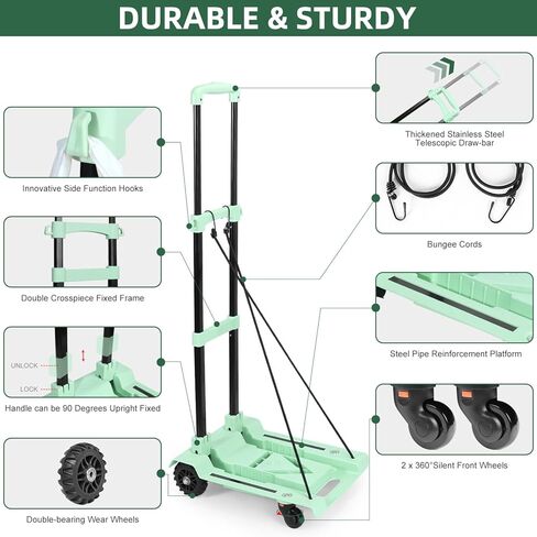 SELORSS 2 في 1 عربة أدوات قابلة للطي، عربة تسوق بقالة محمولة بعجلات، مقبض تلسكوبي وحقيبة مقاومة للماء قابلة للإزالة، شاحنة يدوية خفيفة الوزن وقابلة للطي ذات سعة كبيرة للسوبر ماركت in Kuwait