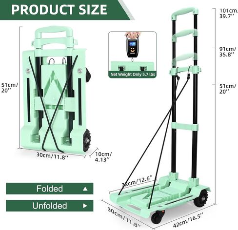 SELORSS 2 في 1 عربة أدوات قابلة للطي، عربة تسوق بقالة محمولة بعجلات، مقبض تلسكوبي وحقيبة مقاومة للماء قابلة للإزالة، شاحنة يدوية خفيفة الوزن وقابلة للطي ذات سعة كبيرة للسوبر ماركت in Kuwait