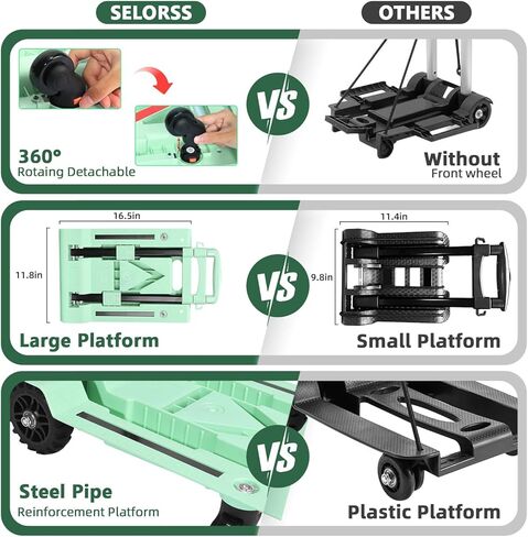 SELORSS 2 في 1 عربة أدوات قابلة للطي، عربة تسوق بقالة محمولة بعجلات، مقبض تلسكوبي وحقيبة مقاومة للماء قابلة للإزالة، شاحنة يدوية خفيفة الوزن وقابلة للطي ذات سعة كبيرة للسوبر ماركت in Kuwait