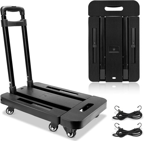 عربة أطفال قابلة للطي، قابلة للطي، عربة محمولة قابلة للطي من دوللي للحركة، 226 كجم عربة أمتعة شديدة التحمل مع 6 عجلات و 2 أسلاك بنجي للأمتعة، والسفر، والحركة، والتسوق، والمكتب (أسود) in Kuwait