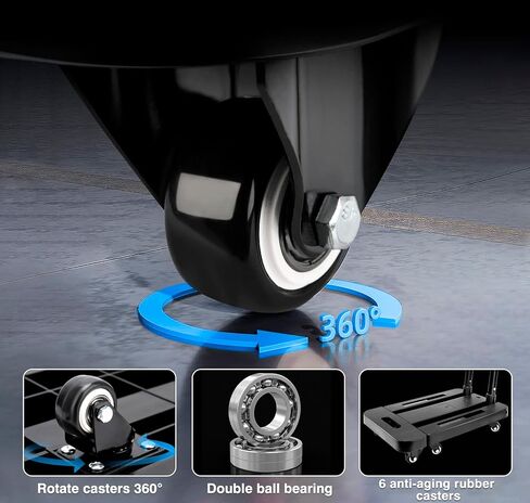 عربة أطفال قابلة للطي، قابلة للطي، عربة محمولة قابلة للطي من دوللي للحركة، 226 كجم عربة أمتعة شديدة التحمل مع 6 عجلات و 2 أسلاك بنجي للأمتعة، والسفر، والحركة، والتسوق، والمكتب (أسود) in Kuwait