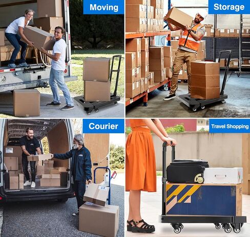 عربة أطفال قابلة للطي، قابلة للطي، عربة محمولة قابلة للطي من دوللي للحركة، 226 كجم عربة أمتعة شديدة التحمل مع 6 عجلات و 2 أسلاك بنجي للأمتعة، والسفر، والحركة، والتسوق، والمكتب (أسود) in Kuwait