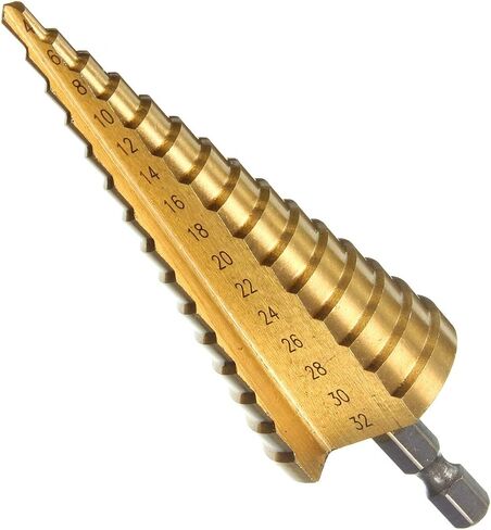 مجموعة لقم الثقب ذات الخطوة Yangoutool HSS، مجموعة لقم الثقب ذات الخطوة المطلية بساق سداسية مكونة من 3 قطع، 4-12/20 / 32 مم لقمة ثقب مخروطية كبيرة من التيتانيوم HSS in Kuwait