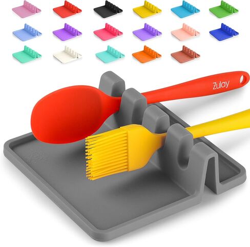 Zulay Kitchen Silicone Utensil Rest - BPA-Free, Durable Spoon Rest with Drip Pad - Heat-Resistant Spoon Rest for Stove Top - Spoon Rest for Kitchen Counter - Kitchen Gadgets & Kitchen Utensils Holder in Kuwait