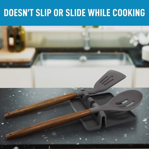 Zulay Kitchen Silicone Utensil Rest - BPA-Free, Durable Spoon Rest with Drip Pad - Heat-Resistant Spoon Rest for Stove Top - Spoon Rest for Kitchen Counter - Kitchen Gadgets & Kitchen Utensils Holder in Kuwait