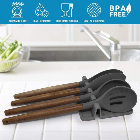 Zulay Kitchen Silicone Utensil Rest - BPA-Free, Durable Spoon Rest with Drip Pad - Heat-Resistant Spoon Rest for Stove Top - Spoon Rest for Kitchen Counter - Kitchen Gadgets & Kitchen Utensils Holder in Kuwait