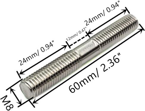 bnafes M8x60mm Push Rod Double End Thread Stud Tight Adjustable 304 Stainless Steel Silver Tone Pack of 8 in Saudi Arabia