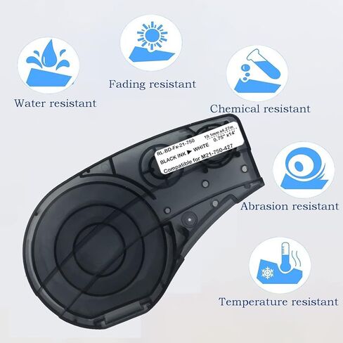 سيكوت شريط لاصق متوافق بديل M21-750-427 شريط خرطوشة 3/4 انش لكابلات الاسلاك شريط شفاف، شريط فينيل ذاتي التغليف اسود على ابيض - طول 14 قدم وعرض 0.75 انش - 2 لفة in Kuwait