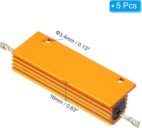 PATIKIL 100W 300 Ohm Aluminum Shell Resistor, 5 Pack Aluminum Housing Resistor Housed Case Wirewound Resistors Screw Tap Power Resistor, Golden in Kuwait