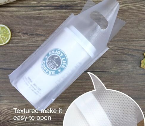 100 قطعة من أكياس بولي الشرب بمقبض، أكياس تغليف بلاستيكية شفافة لتوصيل الطعام، 6.3 بوصة × 11 بوصة تحمل ما يصل إلى 32 أونصة من الأكواب، حامل أكواب بفتحة معلقة مع مقبض للإخراج والمشروبات in Kuwait