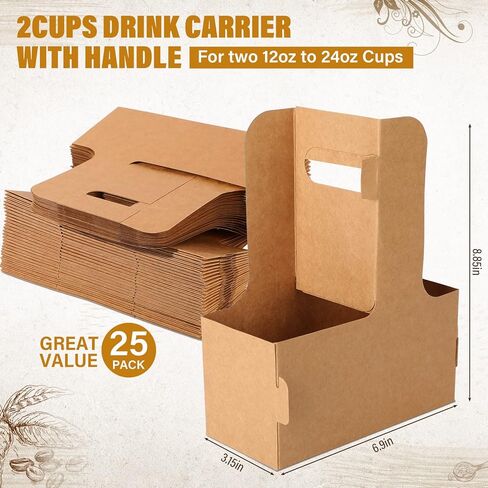 حامل مشروبات بمقبض من قطعتين، حامل اكواب ورقية للاستعمال مرة واحدة، حامل اكواب ورقية مع مقبض، حامل اكواب قهوة للسفر للمطاعم وتوصيل الطعام (100) in Kuwait