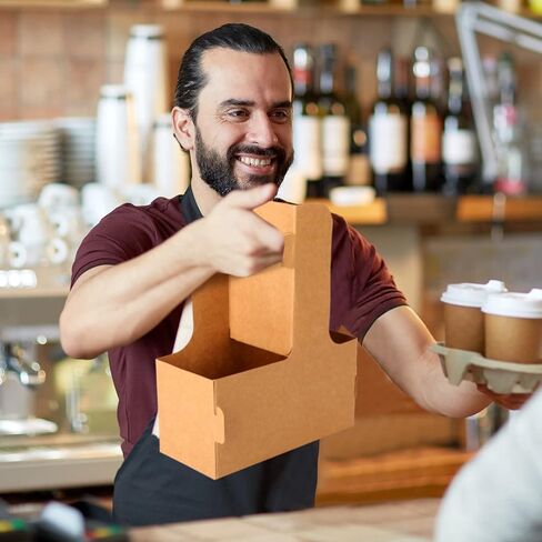 حامل مشروبات بمقبض من قطعتين، حامل اكواب ورقية للاستعمال مرة واحدة، حامل اكواب ورقية مع مقبض، حامل اكواب قهوة للسفر للمطاعم وتوصيل الطعام (100) in Kuwait