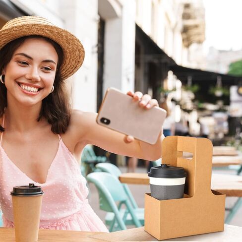 حامل مشروبات بمقبض من قطعتين، حامل اكواب ورقية للاستعمال مرة واحدة، حامل اكواب ورقية مع مقبض، حامل اكواب قهوة للسفر للمطاعم وتوصيل الطعام (100) in Kuwait