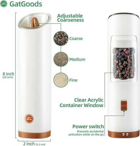 مجموعة مطحنة الملح والفلفل الكهربائية من GATGOODS، خشونة قابلة للتعديل، ضوء LED دافئ، تشغيل تلقائي بيد واحدة، تعمل بالبطارية، أسود، مطاحن فلفل كهربائية in Kuwait