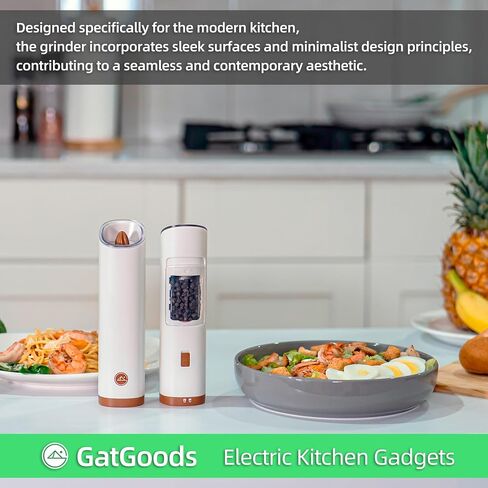 مجموعة مطحنة الملح والفلفل الكهربائية من GATGOODS، خشونة قابلة للتعديل، ضوء LED دافئ، تشغيل تلقائي بيد واحدة، تعمل بالبطارية، أسود، مطاحن فلفل كهربائية in Kuwait