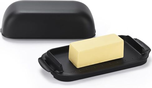 AONCO Butter Dish with Lid, Butter Container Holds for Countertop, Unbreakable Butter Keeper for Home Kitchen Decor, Perfect for East/West Coast Butter, BPA-free, Microwave/Dishwasher Safe (Black) in Kuwait