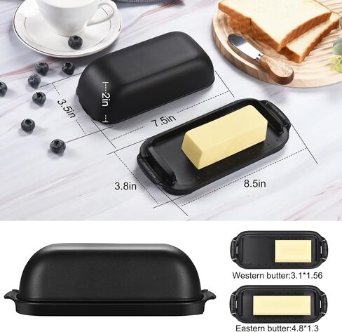 AONCO Butter Dish with Lid, Butter Container Holds for Countertop, Unbreakable Butter Keeper for Home Kitchen Decor, Perfect for East/West Coast Butter, BPA-free, Microwave/Dishwasher Safe (Black) in Kuwait