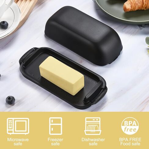AONCO Butter Dish with Lid, Butter Container Holds for Countertop, Unbreakable Butter Keeper for Home Kitchen Decor, Perfect for East/West Coast Butter, BPA-free, Microwave/Dishwasher Safe (Black) in Kuwait