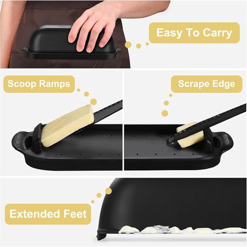 AONCO Butter Dish with Lid, Butter Container Holds for Countertop, Unbreakable Butter Keeper for Home Kitchen Decor, Perfect for East/West Coast Butter, BPA-free, Microwave/Dishwasher Safe (Black) in Kuwait