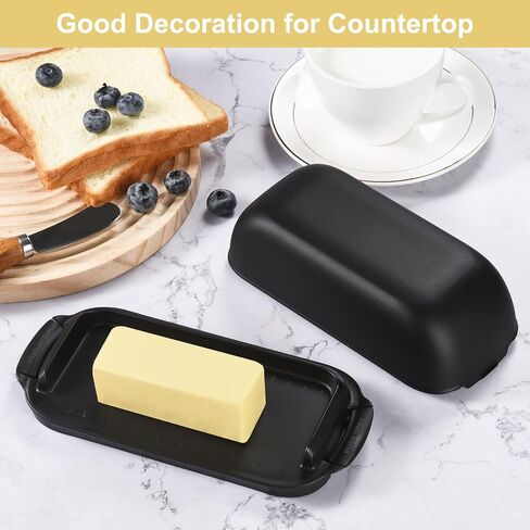 AONCO Butter Dish with Lid, Butter Container Holds for Countertop, Unbreakable Butter Keeper for Home Kitchen Decor, Perfect for East/West Coast Butter, BPA-free, Microwave/Dishwasher Safe (Black) in Kuwait