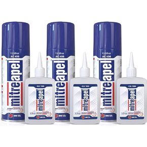 غراء MITREAPEL Super CA (3 × 3.5 أونصة) مع منشط لاصق بالرش (3 × 13.5 أونصة سائلة) غراء Ca مع منشط للخشب والبلاستيك والمعادن والجلود وغراء سيانوأكريليت السيراميك للصياغة والبناء (3 قطع) in Kuwait
