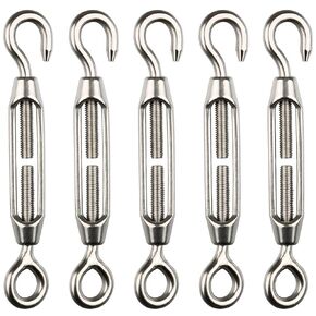 شداد سلك وصلة ربط من الفولاذ المقاوم للصدأ من H&S لأسلاك الكابلات - 5 قطع - مجموعة شد كابل حبل العين شديدة التحمل لضبط الطول - خطاف وأسلاك من الفولاذ المقاوم للصدأ M4 in Kuwait