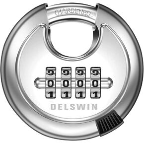 DELSWIN قفل قرصي مكون من 4 أرقام مع قفل كومبو خارجي من الصلب المقوى لمظلات البوابة الخارجية، وحدة التخزين، المرآب، السياج، خزانة الصالة الرياضية (قطعتان) in Kuwait