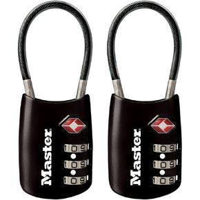 Master Lock Padlock, Set Your Own Combination TSA Accepted Cable Luggage Lock, 1-3/16 in. Wide, Assorted Colors, 4688T, (Pack of 2)