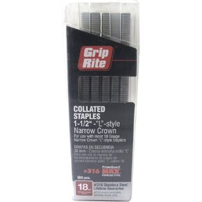 Grip Rite Prime Guard MAXB64912 1-1/2-inch 316 Stainless Steel 18 Gauge “L"-style Narrow Crown Staple, 500 per Belt Clip in Saudi Arabia