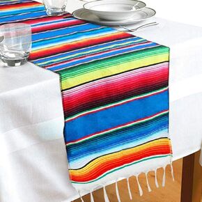Mexican Table Runner 14 x 84 Inch Mexican Serape Table Runner for Mexican Party Wedding Decorations, Fringe Cotton Table Runner