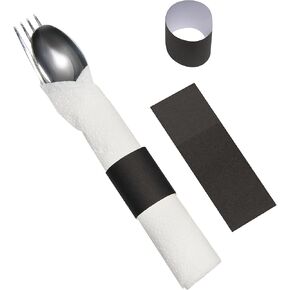 (Box of 500 Black) Paper Napkin Band Self Adhesive, Paper Napkin Rings Self Adhesive,Silverware Wraps Bands, GENB500BK