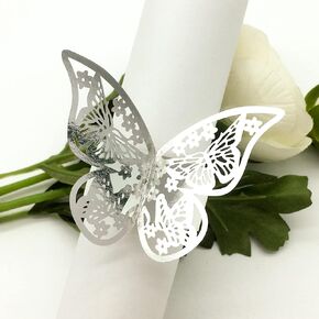 Butterfly Bright Gold Paper Napkin Rings Set of 100 pcs，3D Laser Cut Foil Cutout Paper Napkins Holder,Disposable Serviette Rings for Tables,Decorations,Wedding,Dinner,Party Decor