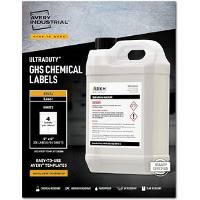 ملصقات كيميائية Avery UltraDuty GHS لطابعات الليزر، مقاومة للماء والأشعة فوق البنفسجية، 4 بوصة × 4 بوصة، 200 عبوة (60504) in Kuwait