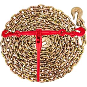 مجموعة سلسلة ومجلدات 5/16 انش - 3/8 انش، سلسلة ربط شديدة التحمل، 5000 باوند، مجموعة ربط سلسلة 5/16 انش × 20 قدم مع خطافات G70 in Kuwait