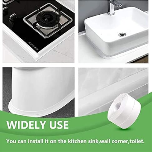 شريط مانع التسرب بشريط السد، شريط ختم PVC ذاتي اللصق مقاوم للماء، شريط إغلاق السد الأبيض مقاس 1.5 بوصة × 10.5 قدم لحوض حوض المطبخ، والحمام، والكونترتوب، والدش، وواقي مانع التسرب لحافة حوض الاستحمام in Kuwait