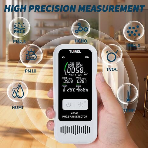TUIREL Air Quality Monitor Tester, Air Quality Detector with LCD Digital Display, Air Pollution Detector Meter, PM2.5/1.0/10 HCHO TVOC Tester Temperature & Humidity Meter for Home Office, Car, Outdoor in Saudi Arabia