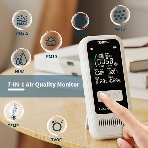 TUIREL Air Quality Monitor Tester, Air Quality Detector with LCD Digital Display, Air Pollution Detector Meter, PM2.5/1.0/10 HCHO TVOC Tester Temperature & Humidity Meter for Home Office, Car, Outdoor in Saudi Arabia
