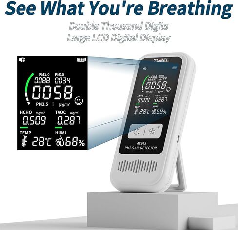 TUIREL Air Quality Monitor Tester, Air Quality Detector with LCD Digital Display, Air Pollution Detector Meter, PM2.5/1.0/10 HCHO TVOC Tester Temperature & Humidity Meter for Home Office, Car, Outdoor in Saudi Arabia