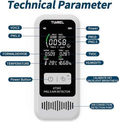 TUIREL Air Quality Monitor Tester, Air Quality Detector with LCD Digital Display, Air Pollution Detector Meter, PM2.5/1.0/10 HCHO TVOC Tester Temperature & Humidity Meter for Home Office, Car, Outdoor in Saudi Arabia